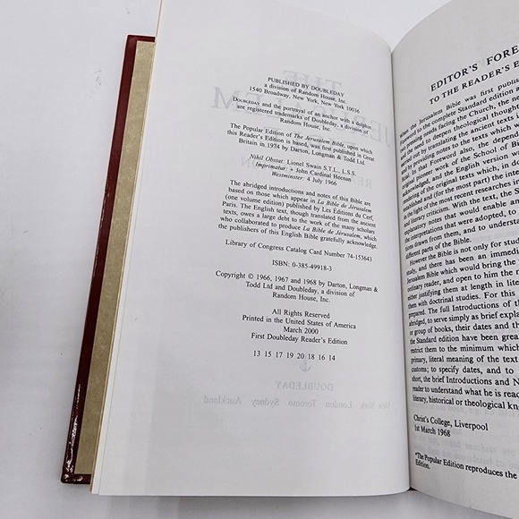 The Jerusalem Bible Reader's Edition Hardcover English Catholic Scripture - Picture 3 of 5